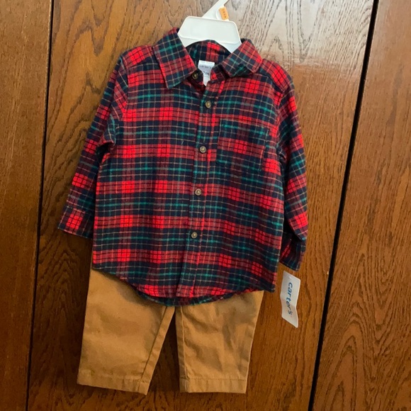 NEW! Carter’s 12 mo. plaid shirt with khakis outfit - Picture 1 of 4